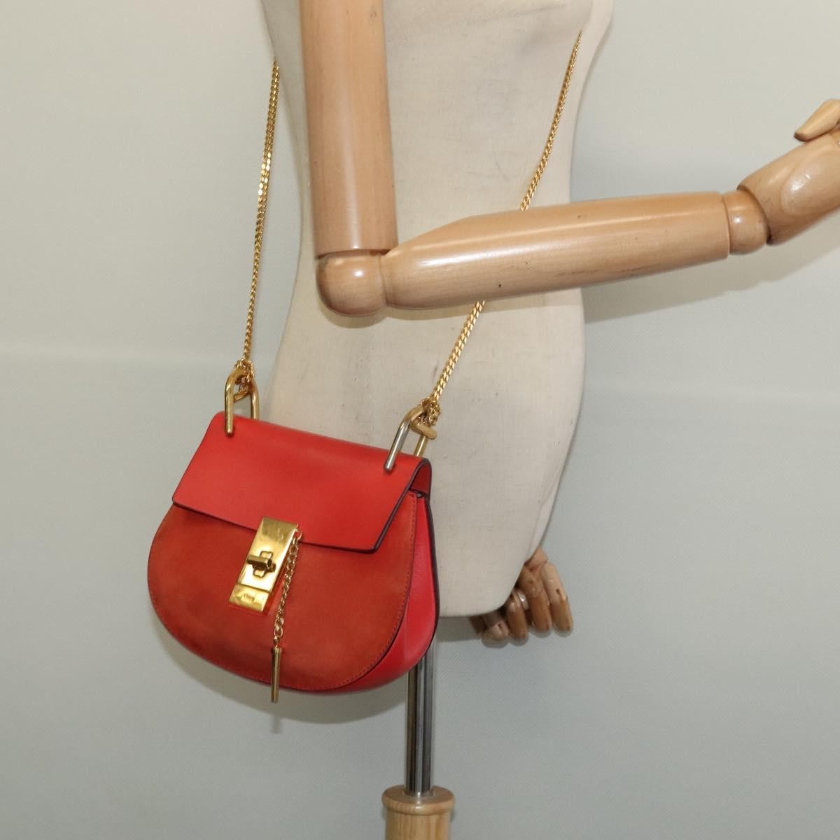 Chloe Drew Crossbody Bag Leather And Suede Red Suede Shoulder Bag Bag (Pre-Owned)