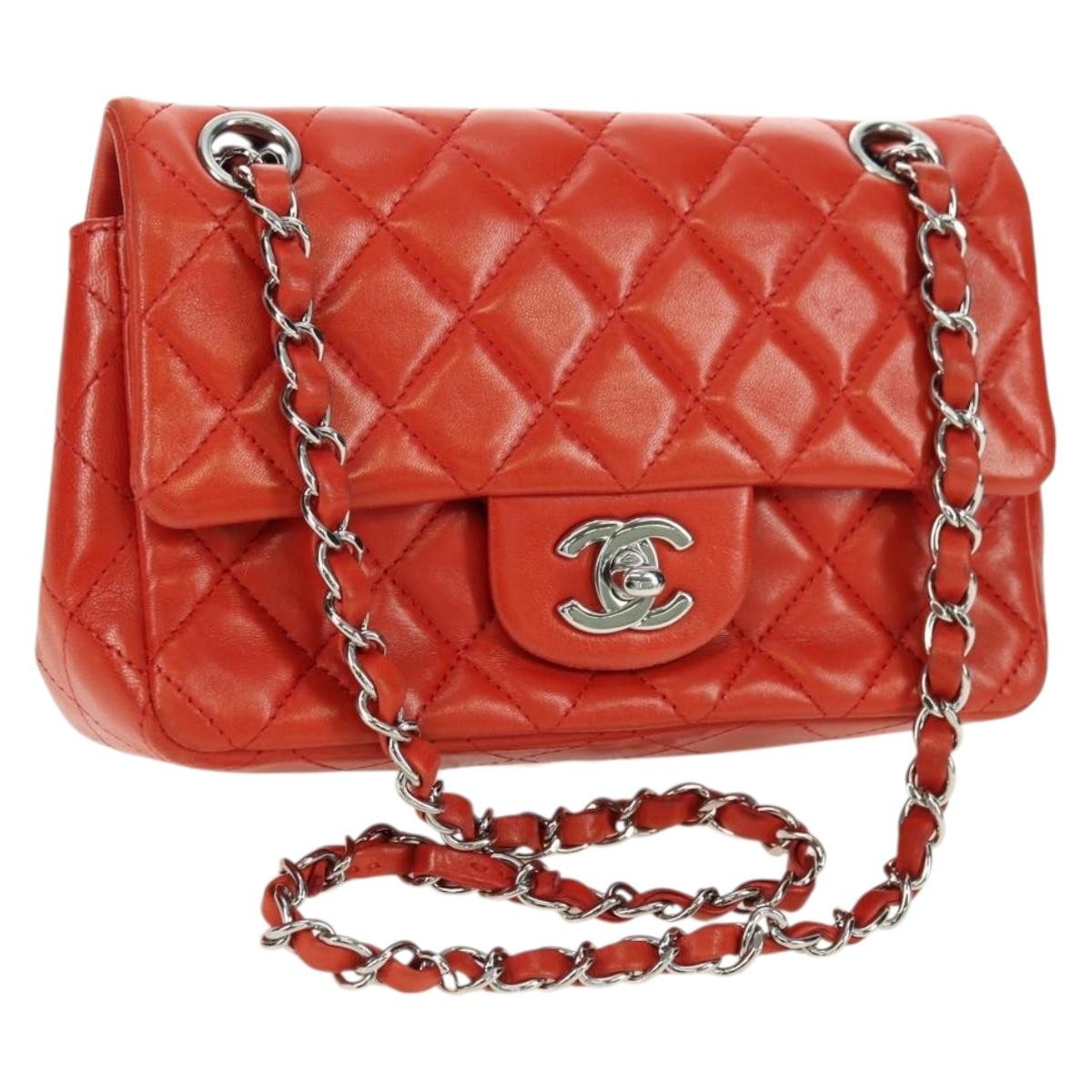 Chanel Flap Shoulder Bag Leather Red Leather Handbag (Pre-Owned)
