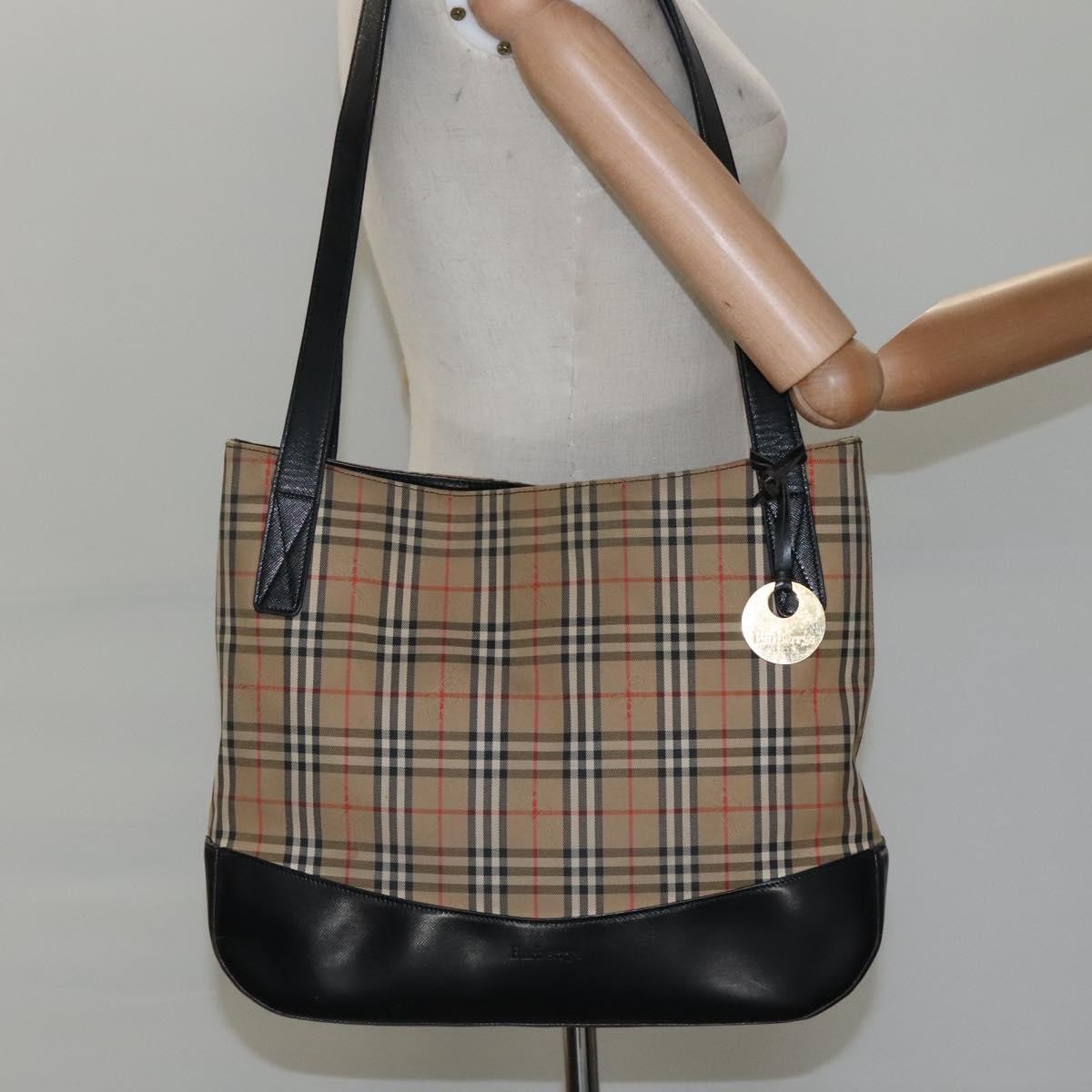 Burberry Nova Check Tote Canvas And Leather Beige Canvas Tote Bag Bag (Pre-Owned)