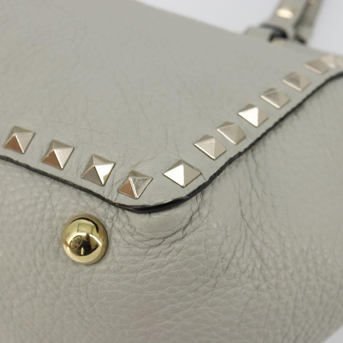 Valentino Garavani Rockstud Tote Textured Leather Gray Leather Tote Bag Bag (Pre-Owned)