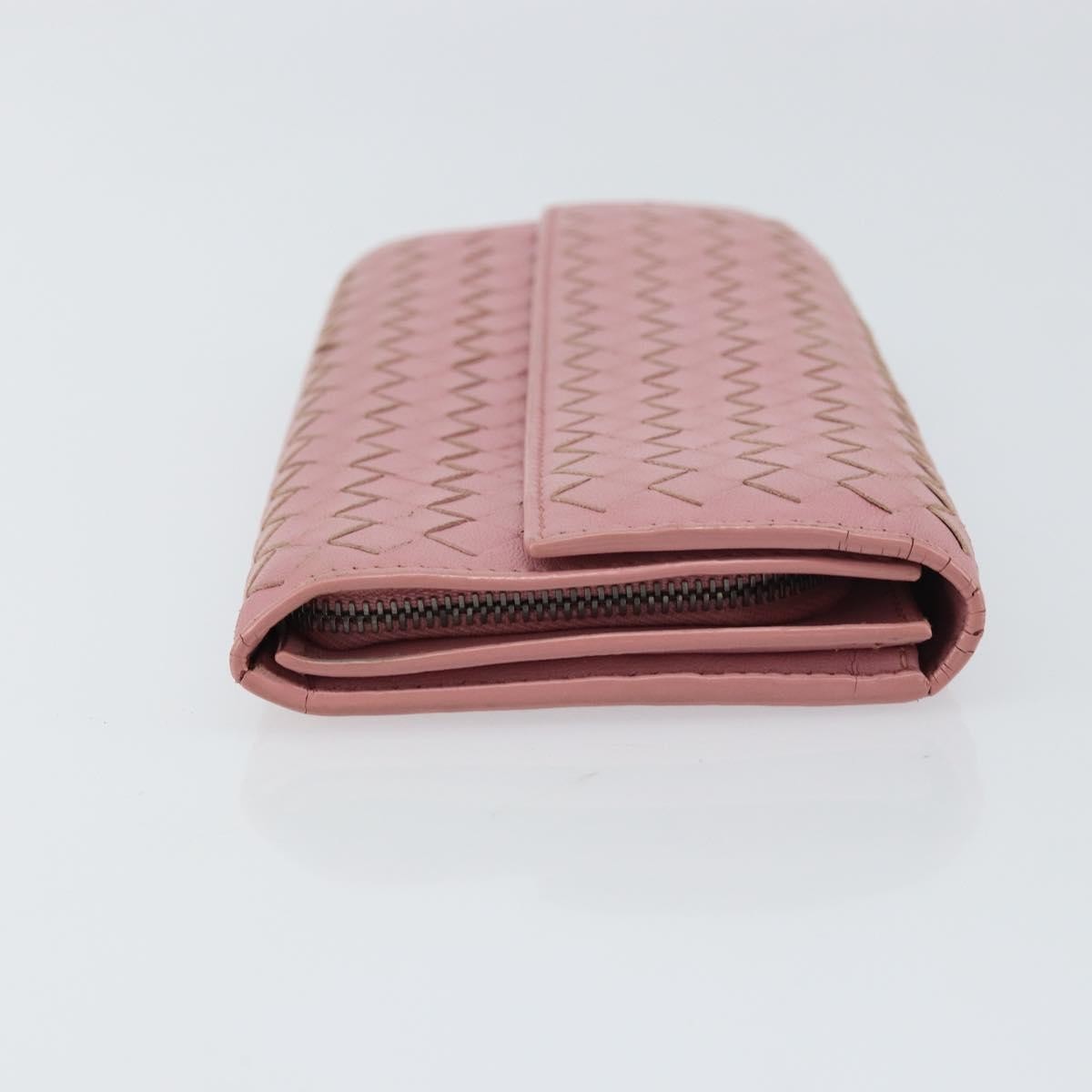 Bottega Veneta Intrecciato Long Zip Wallet Leather Pink Leather Wallets Accessory (Pre-Owned)