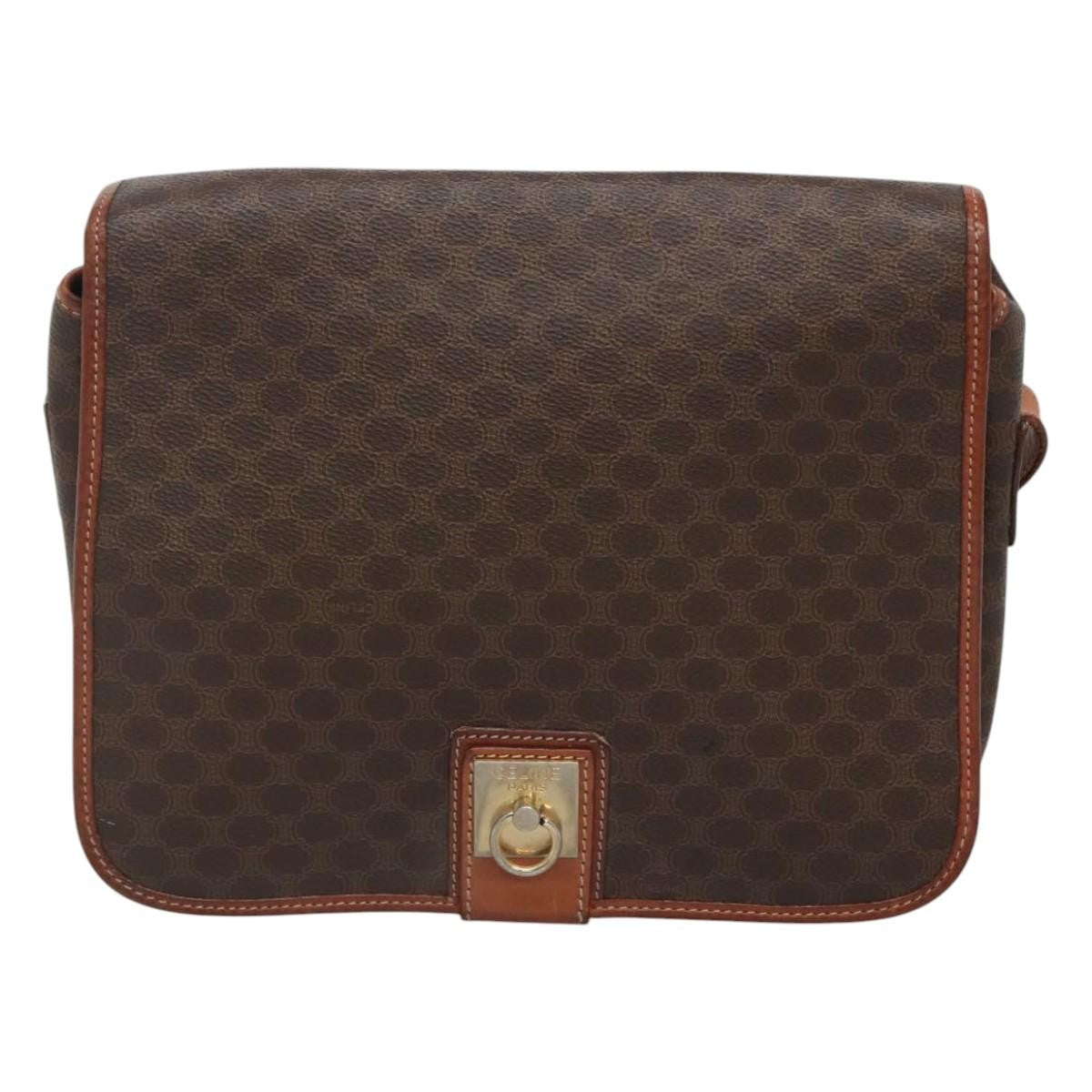 Celine Vintage Macadam Shoulder Bag Canvas And Leather Brown Canvas Shoulder Bag Bag (Pre-Owned)