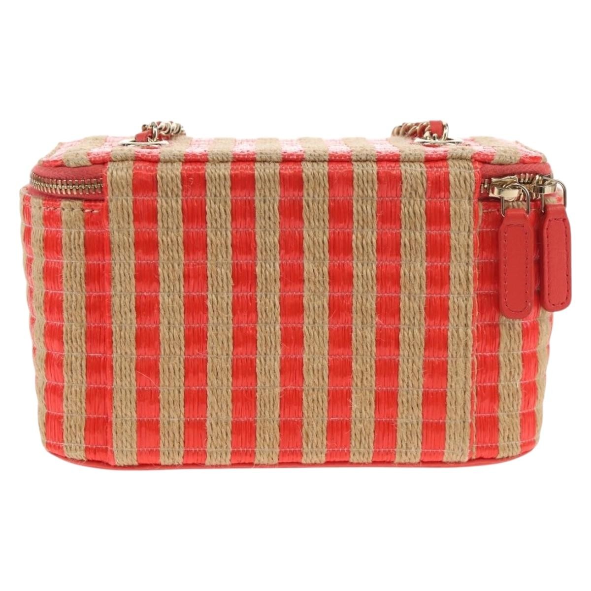 Chanel Classic Vanity Case With Chain Striped Raffia And Jute Beige Canvas Clutche & Pouche Bag (Pre-Owned)