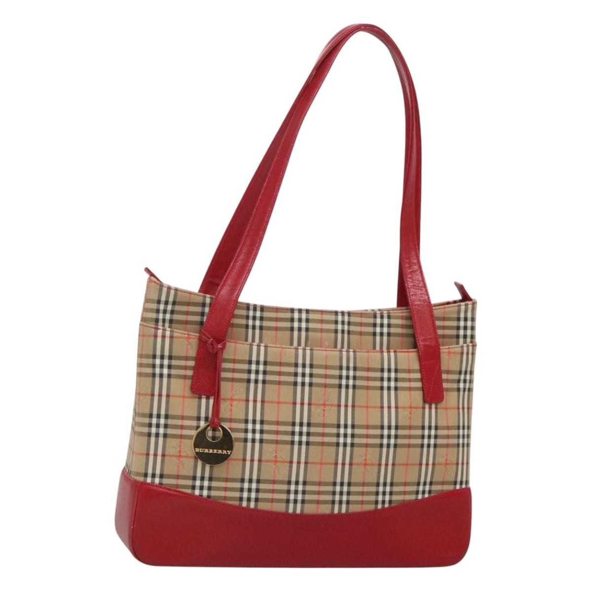 Burberry Nova Check Tote Canvas And Leather Beige Canvas Tote Bag Bag (Pre-Owned)