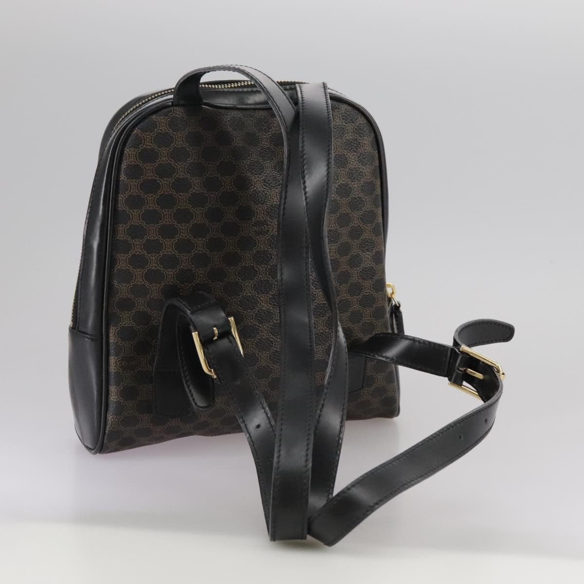 Celine Vintage Macadam Backpack Canvas And Leather Black Canvas Backpack Bag (Pre-Owned)