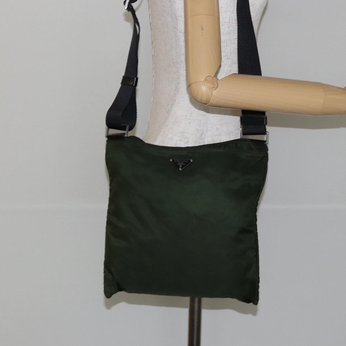 Prada Flat Messenger Bag Tessuto Khaki Nylon Shoulder Bag Bag (Pre-Owned)