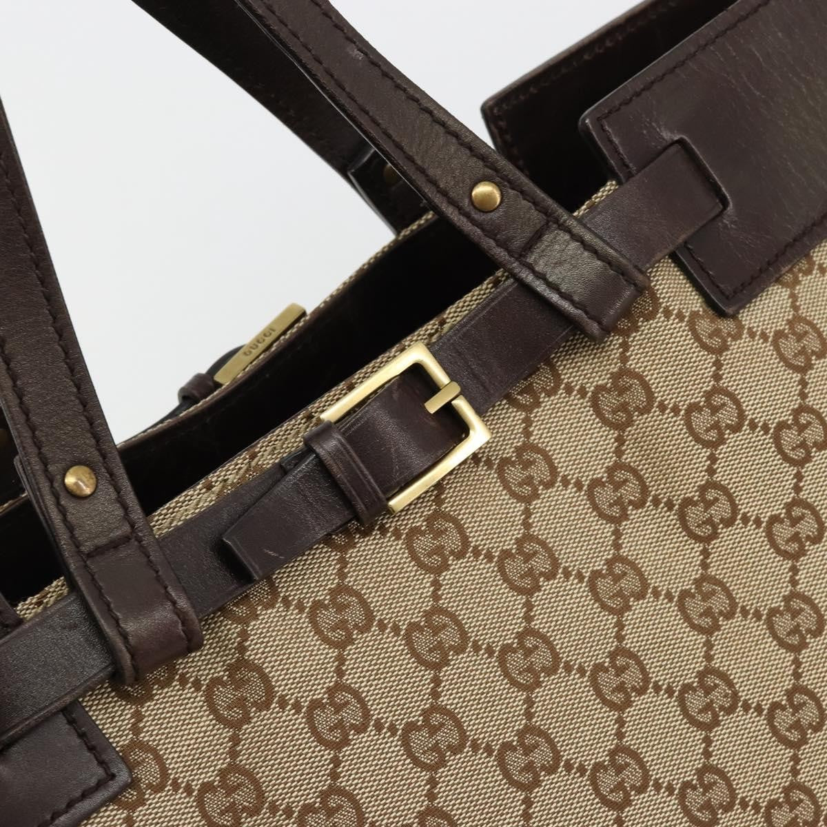 Gucci Belted Bucket Tote Gg Canvas With Leather Beige Canvas Tote Bag Bag (Pre-Owned)
