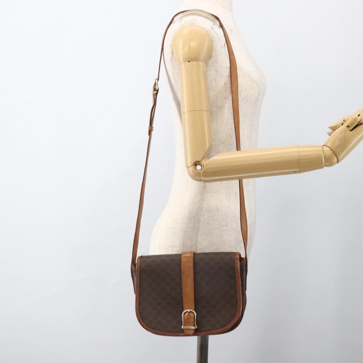 Celine Vintage Macadam Shoulder Bag Canvas And Leather Brown Canvas Shoulder Bag Bag (Pre-Owned)