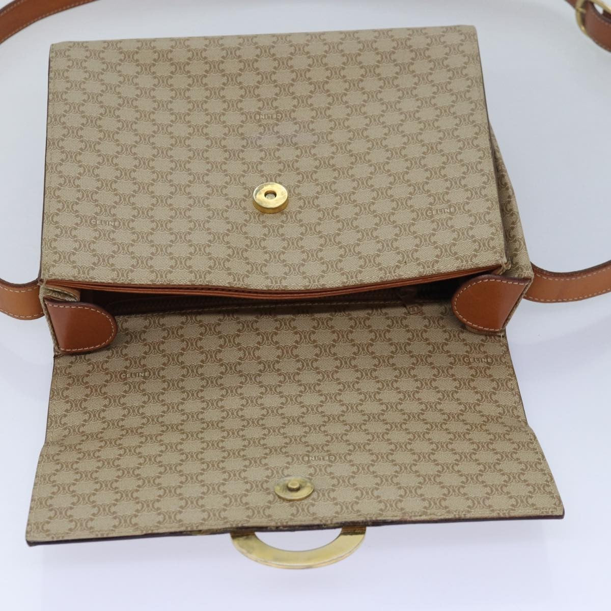 Celine Vintage Macadam Circle Logo Shoulder Bag Canvas And Leather Beige Canvas Shoulder Bag Bag (Pre-Owned)