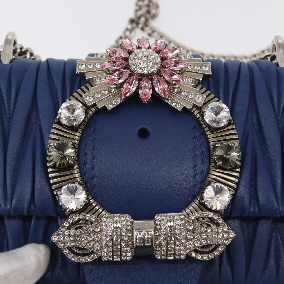 Miu Miu Madras Crystal Buckle Shoulder Bag Leather Blue Leather Shoulder Bag Bag (Pre-Owned)