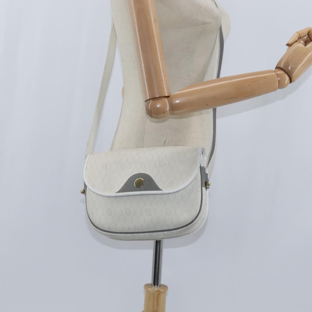 Christian Dior Vintage Honeycomb Flap Crossbody Bag Canvas And Leather White Canvas Shoulder Bag Bag (Pre-Owned)