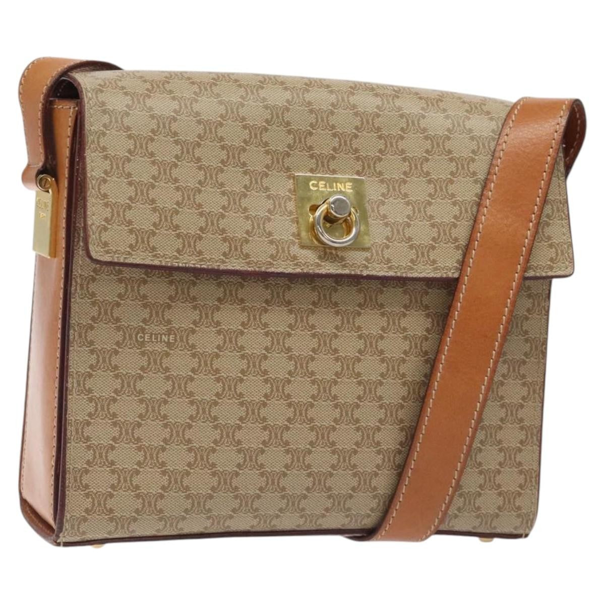 Celine Vintage Macadam Shoulder Bag Canvas And Leather Beige Canvas Shoulder Bag Bag (Pre-Owned)