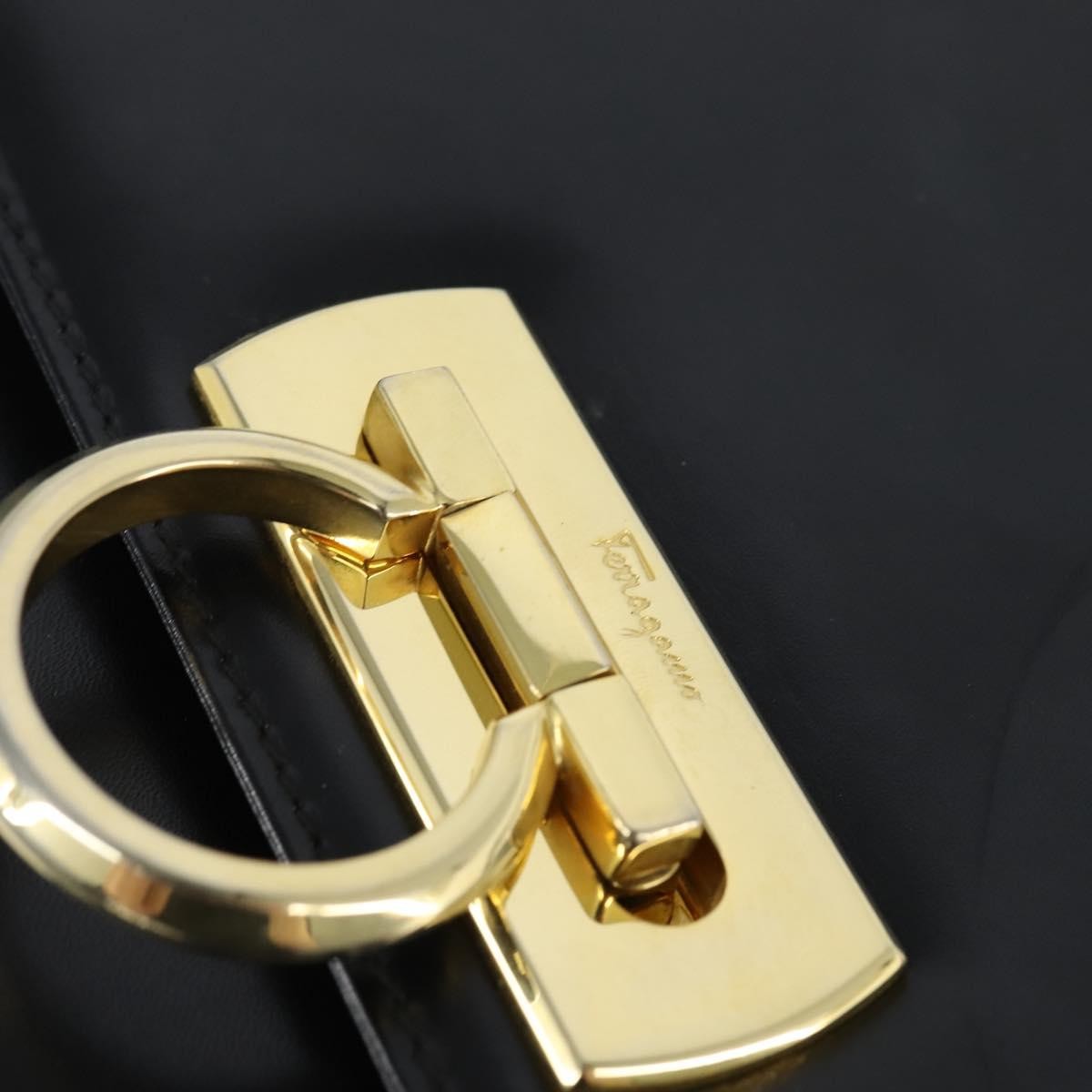 Salvatore Ferragamo Gancini Flap Shoulder Bag Leather Black Leather Shoulder Bag Bag (Pre-Owned)