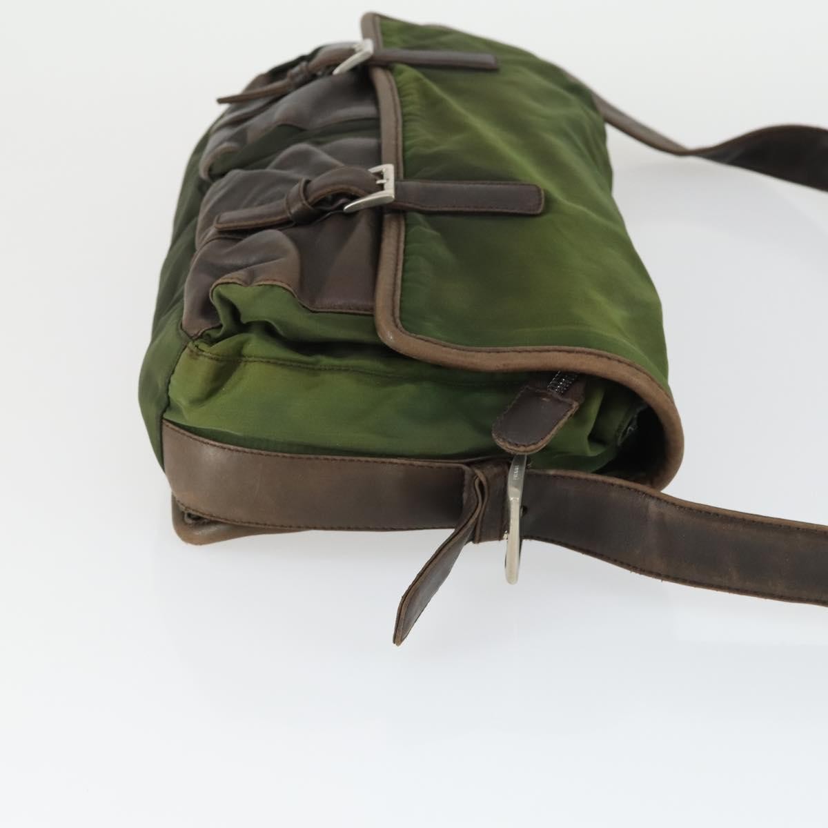 Prada Vintage Shoulder Bag Nylon And Leather Green Nylon Shoulder Bag Bag (Pre-Owned)