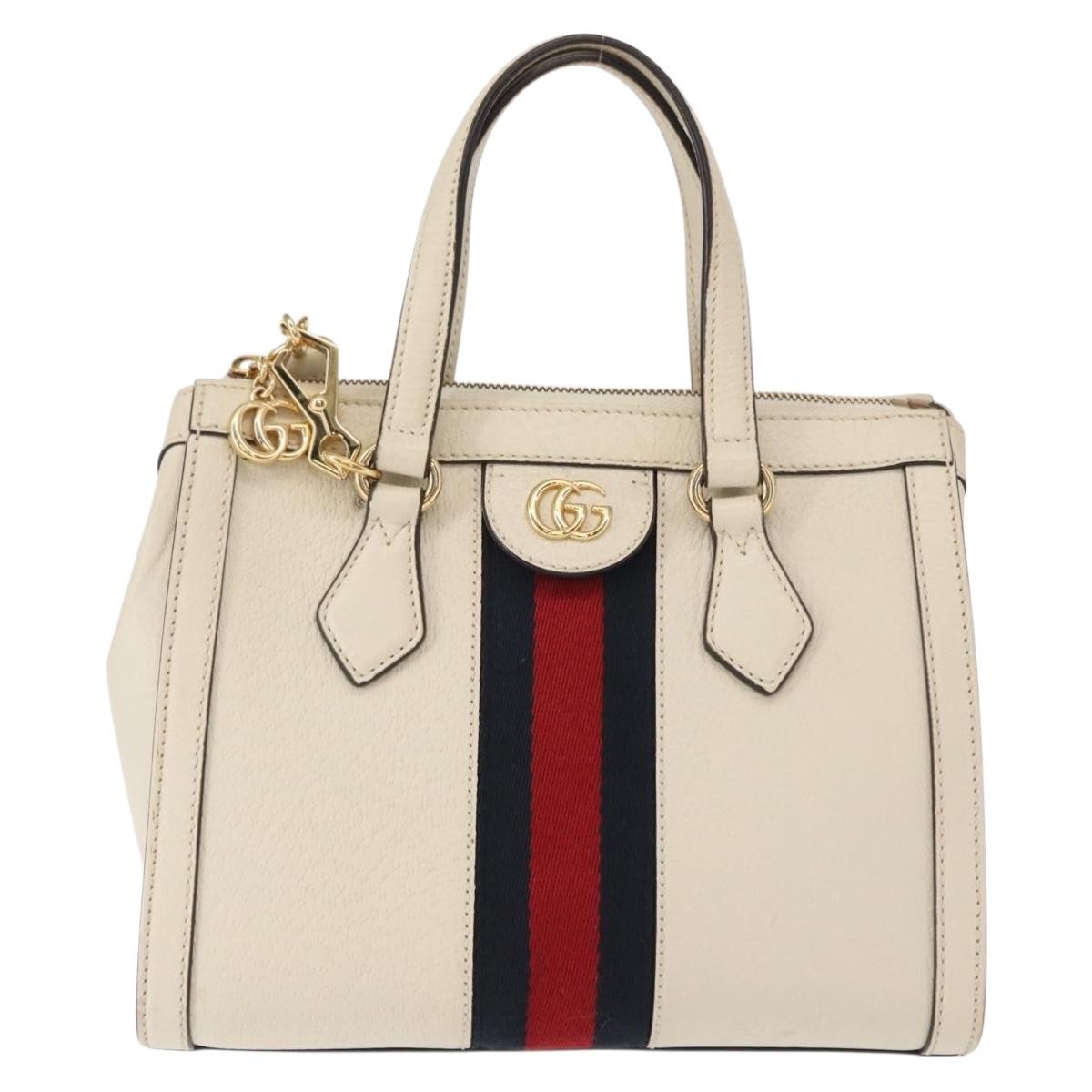 Gucci Ophidia Top Handle Tote Leather White Leather Handbag (Pre-Owned)