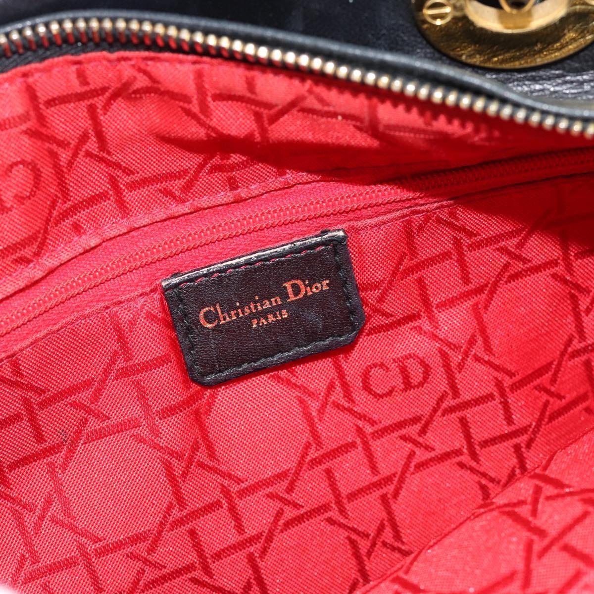 Christian Dior Lady Dior Bag Leather Black Leather Handbag (Pre-Owned)