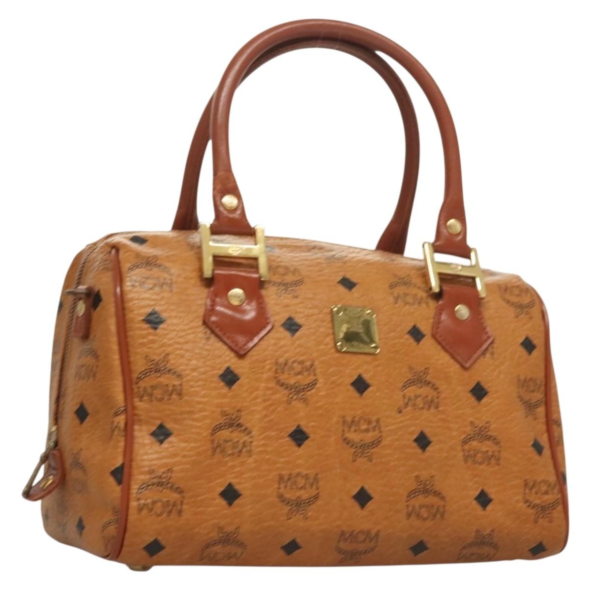 MCM Visetos Handbag Canvas And Leather Brown Canvas Bag (Pre-Owned)