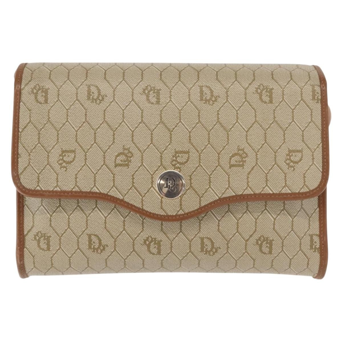 Christian Dior Vintage Honeycomb Flap Crossbody Bag Canvas And Leather Beige Canvas Shoulder Bag Bag (Pre-Owned)