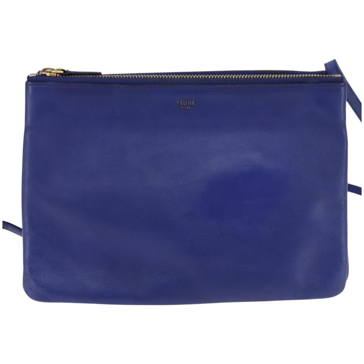 Celine Trio Crossbody Bag Leather Blue Leather Crossbody Bag Bag (Pre-Owned)
