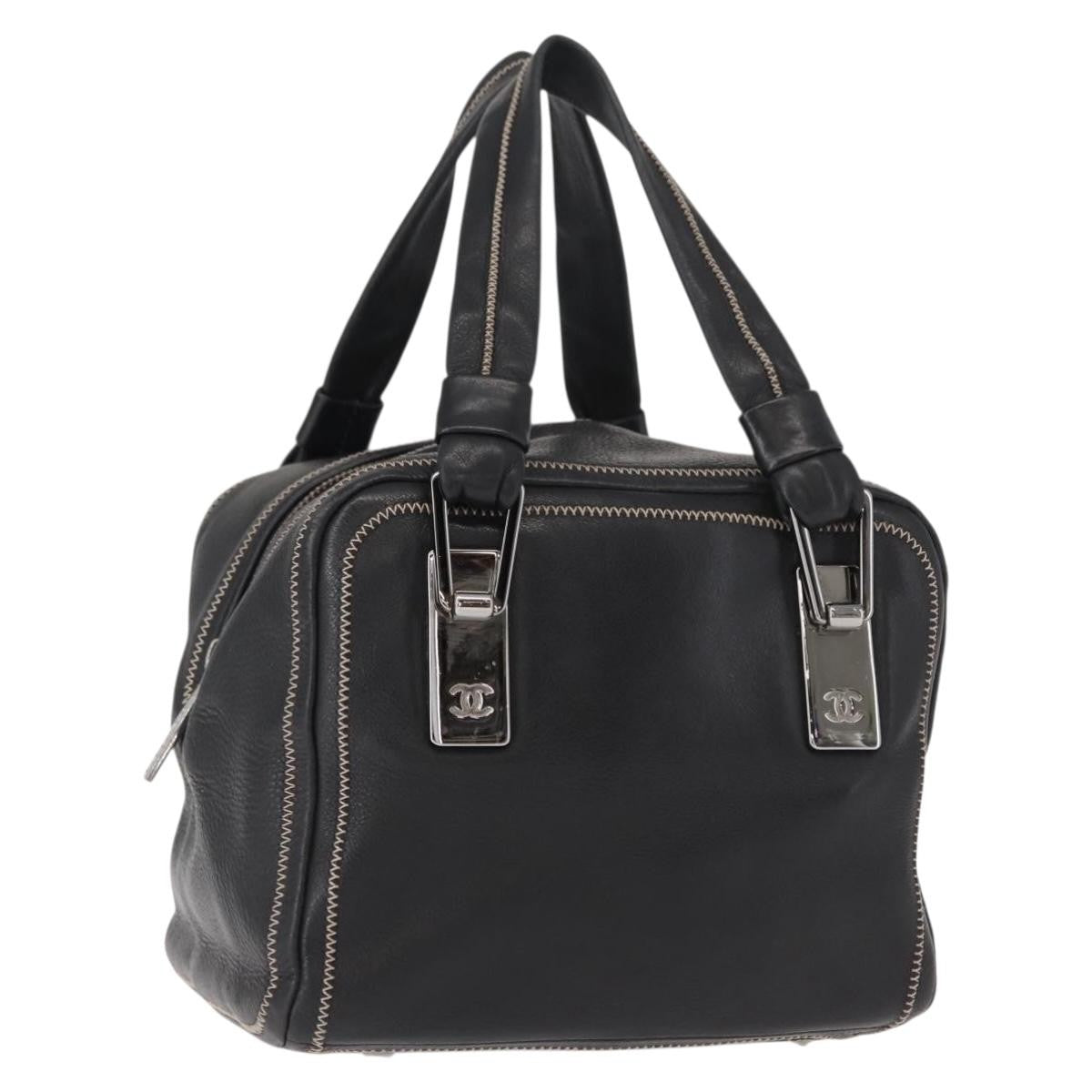 Chanel Cc Bowler Quilted Caviar Black Leather Handbag (Pre-Owned)