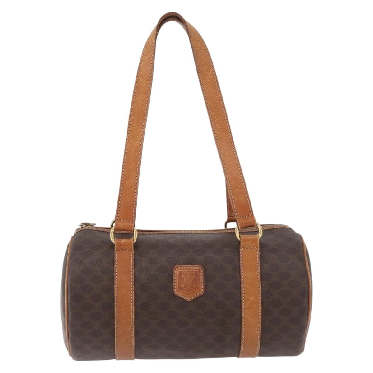 Celine Vintage Macadam Shoulder Bag Canvas And Leather Brown Canvas Shoulder Bag Bag (Pre-Owned)
