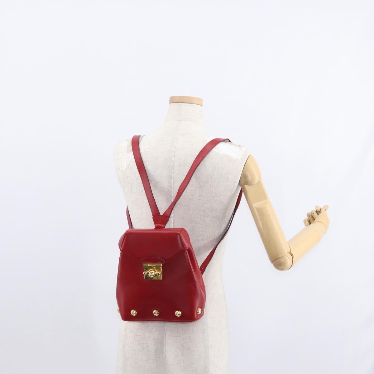 Salvatore Ferragamo Vintage Backpack Leather Red Leather Backpack Bag (Pre-Owned)