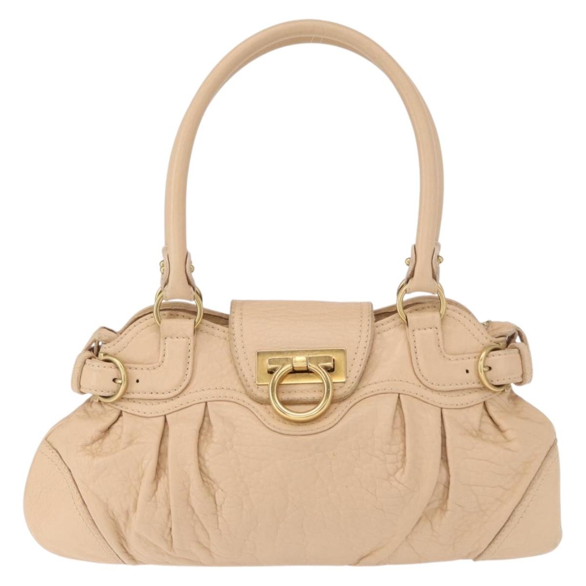 Salvatore Ferragamo Gancini Handbag Leather Beige Leather Handbag (Pre-Owned)