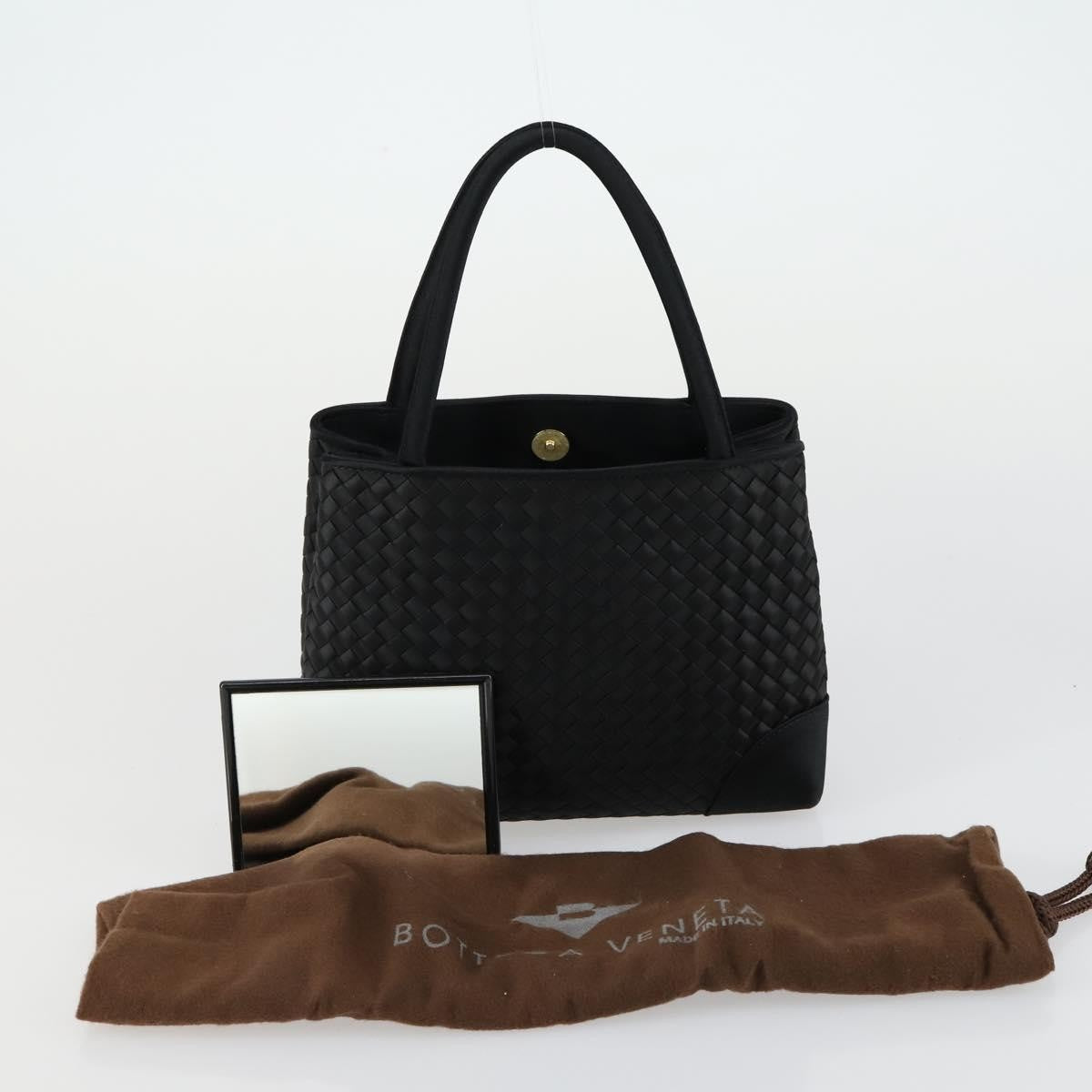 Bottega Veneta Intrecciato Handbag Satin Black Satin Handbag (Pre-Owned)