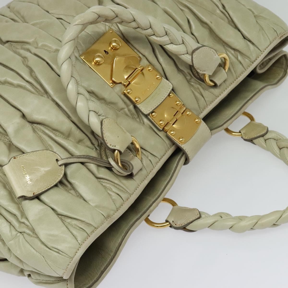 Miu Miu Coffer Convertible Satchel Leather Beige Leather Handbag (Pre-Owned)