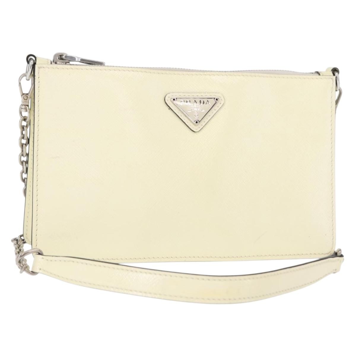 Prada Chain Crossbody Bag Vernice Saffiano Leather White Leather Shoulder Bag Bag (Pre-Owned)