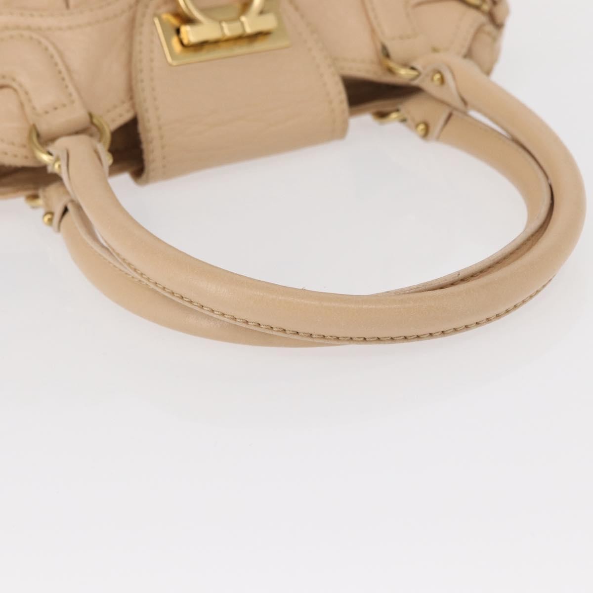 Salvatore Ferragamo Gancini Handbag Leather Beige Leather Handbag (Pre-Owned)