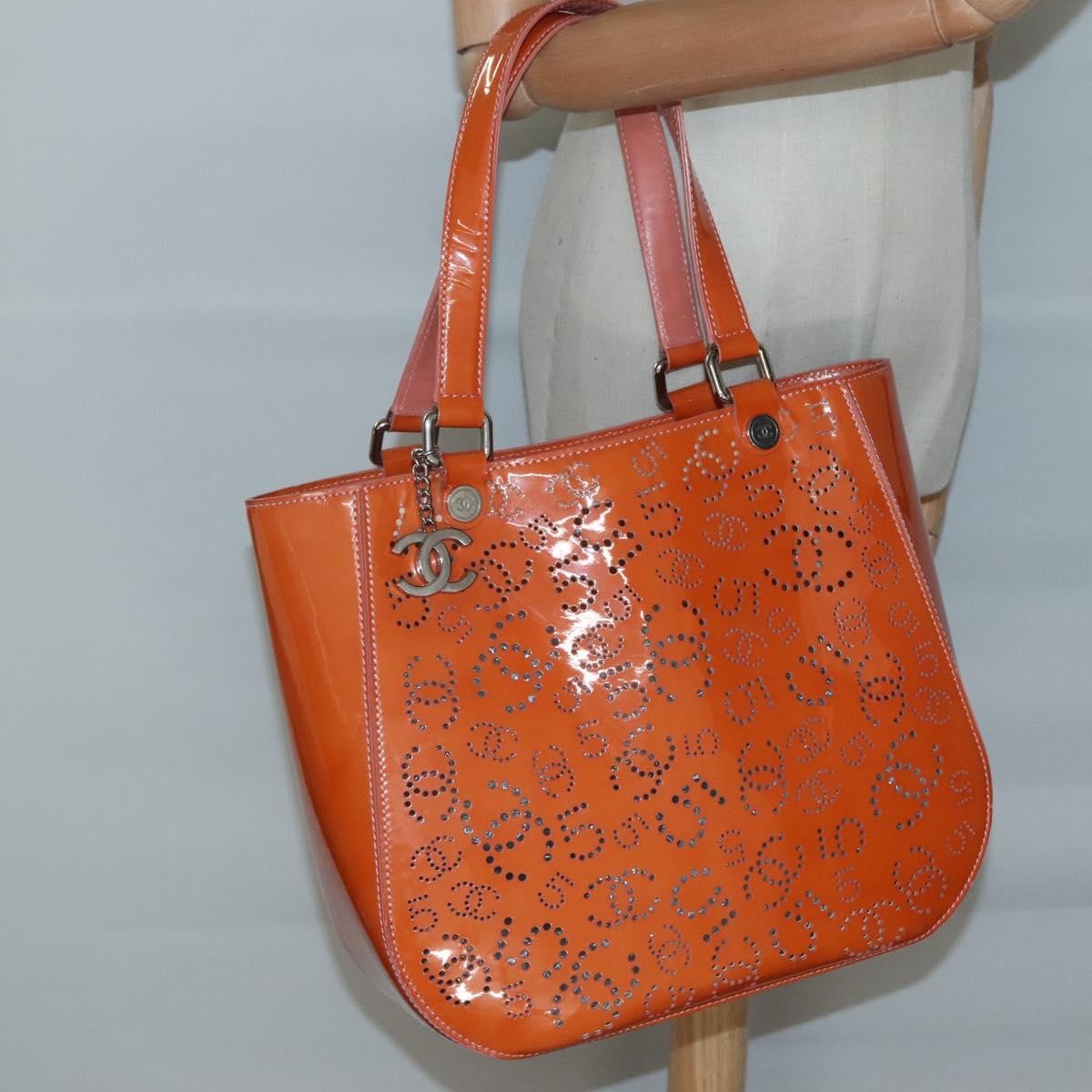 Chanel Cc No.5 Shopping Tote Perforated Patent Orange Patent_Leather Tote Bag Bag (Pre-Owned)