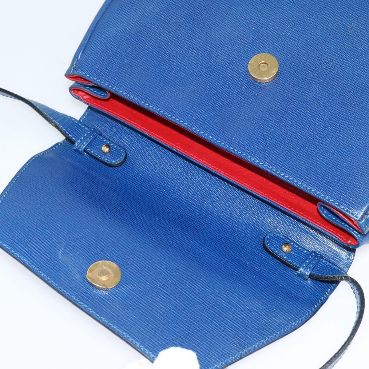 Celine Vintage Circle Logo Crossbody Bag Leather Blue Leather Shoulder Bag Bag (Pre-Owned)