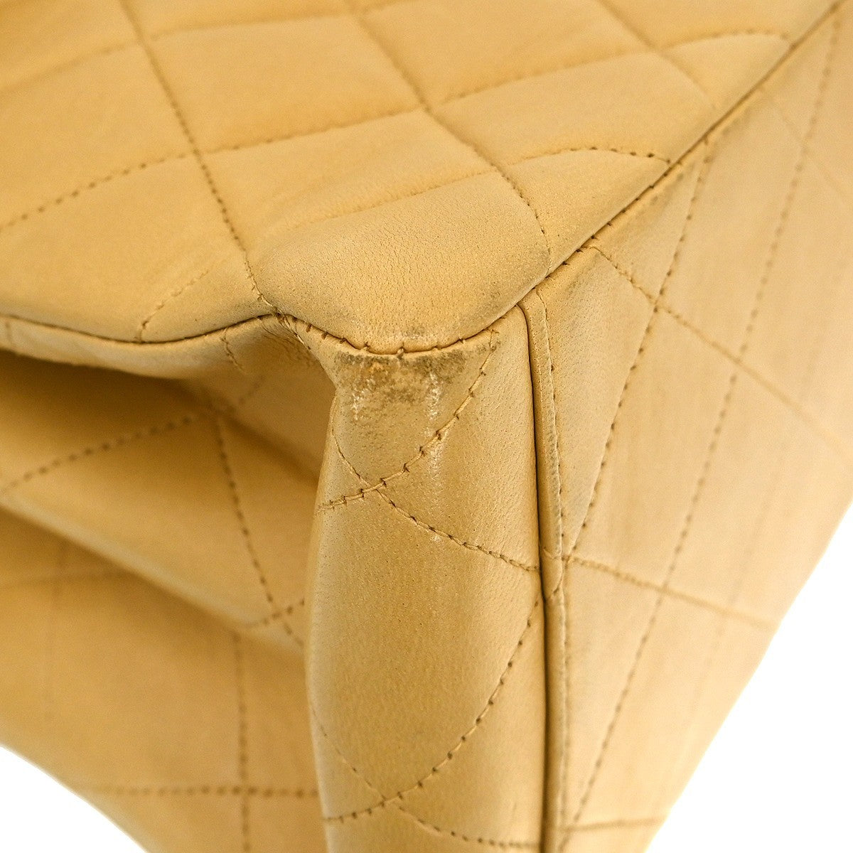 Chanel Vintage Cc Square Flap Shoulder Bag Quilted Lambskin Beige Leather Shoulder Bag Bag (Pre-Owned)