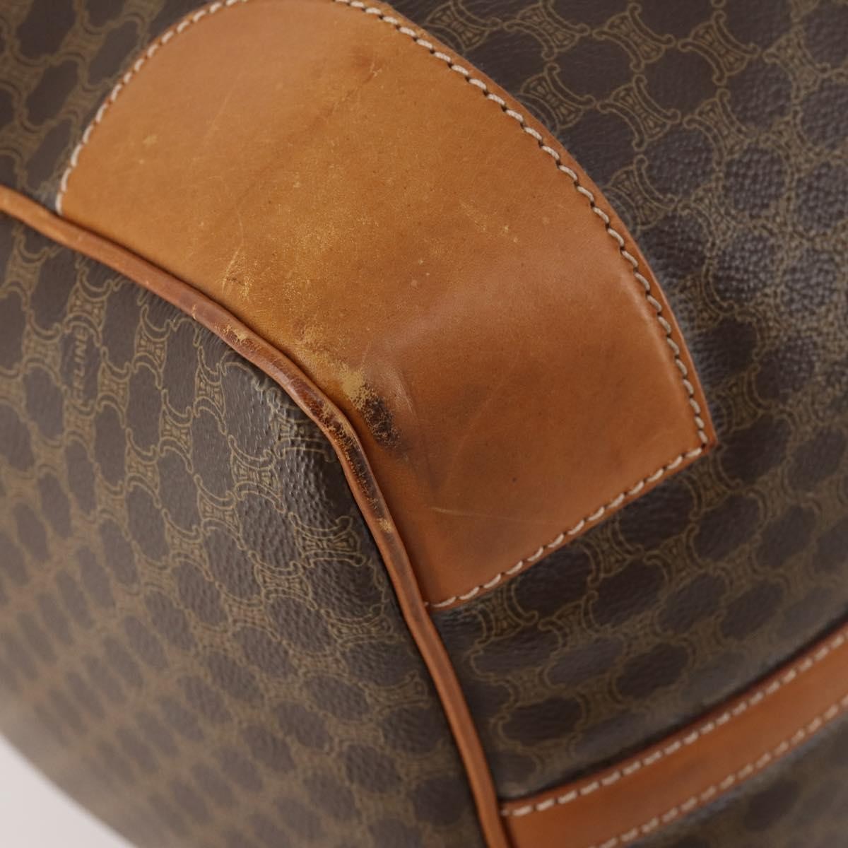 Celine Vintage Duffle Bag Macadam Coated Canvas Brown Canvas Travel Bag Bag (Pre-Owned)