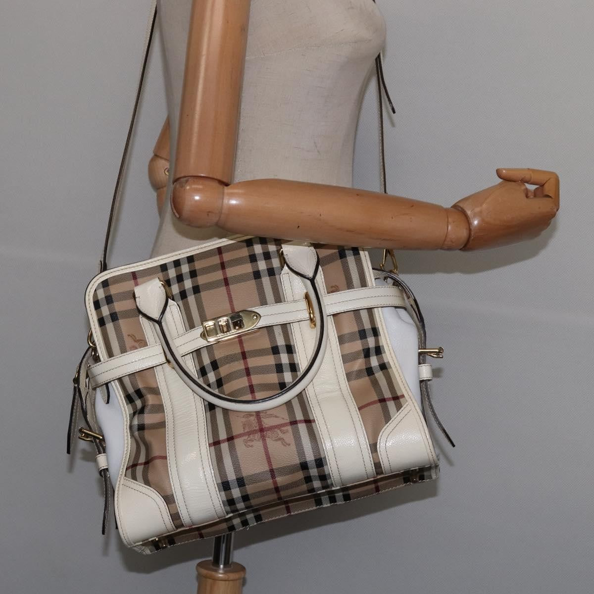 Burberry Minford Satchel Haymarket Coated Canvas Beige Canvas Tote Bag Bag (Pre-Owned)