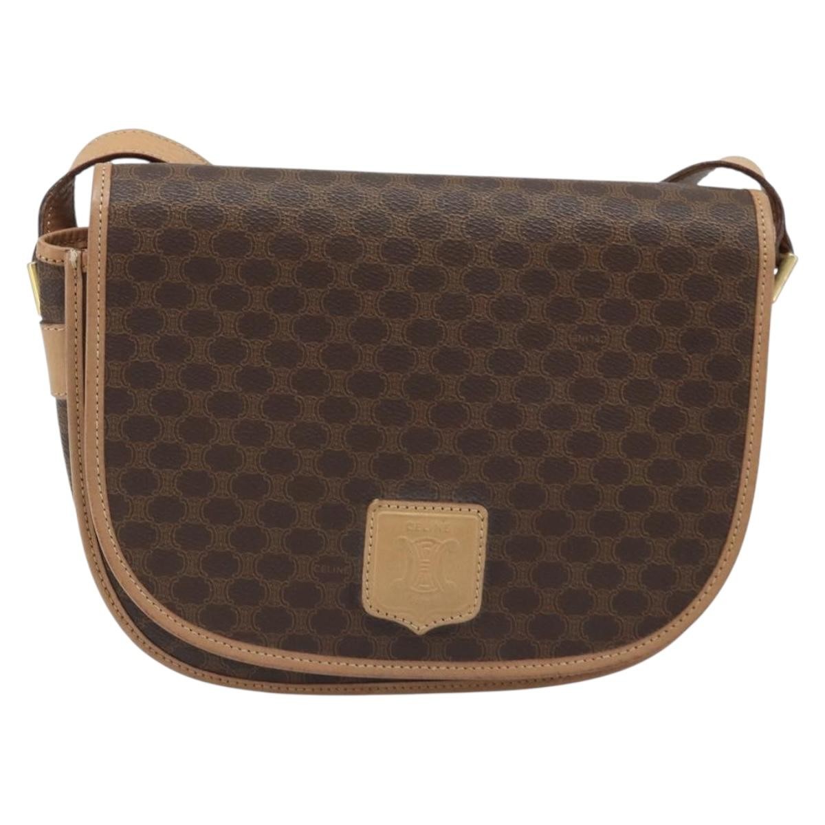 Celine Vintage Macadam Shoulder Bag Canvas And Leather Brown Canvas Shoulder Bag Bag (Pre-Owned)