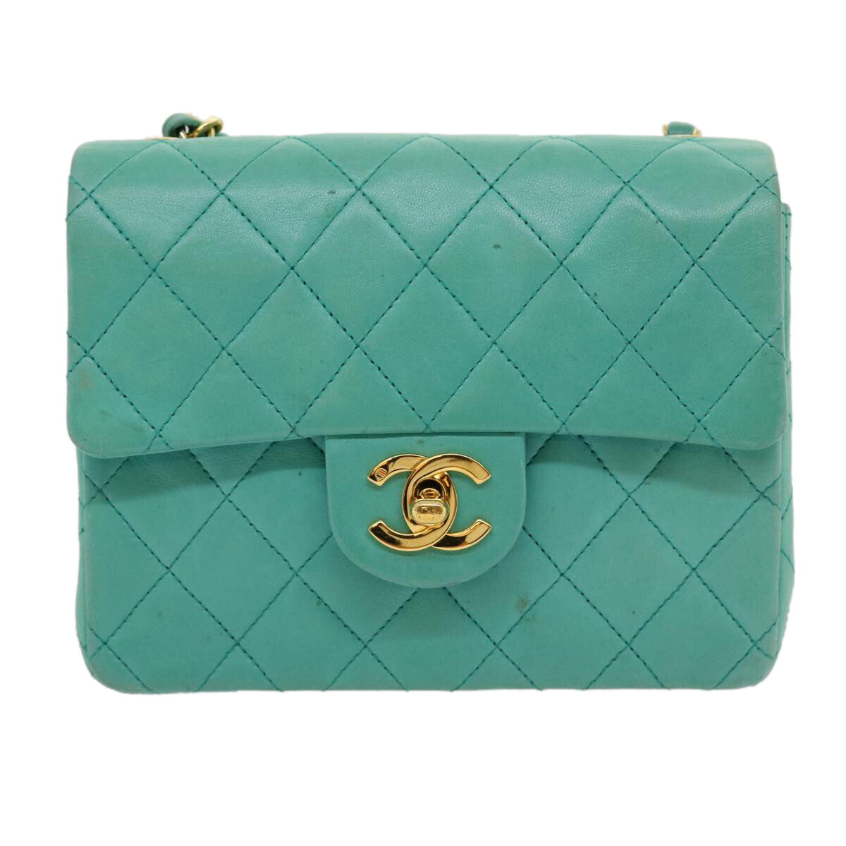 Chanel Vintage Square Classic Single Flap Bag Quilted Lambskin Blue Leather Bag (Pre-Owned)