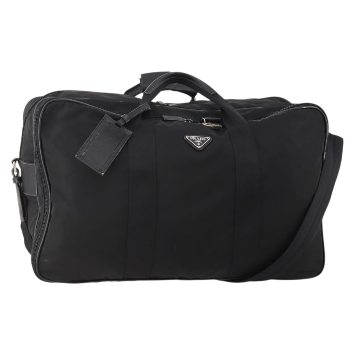 Prada Vintage Boston Bag Nylon Black Nylon Travel Bag Bag (Pre-Owned)
