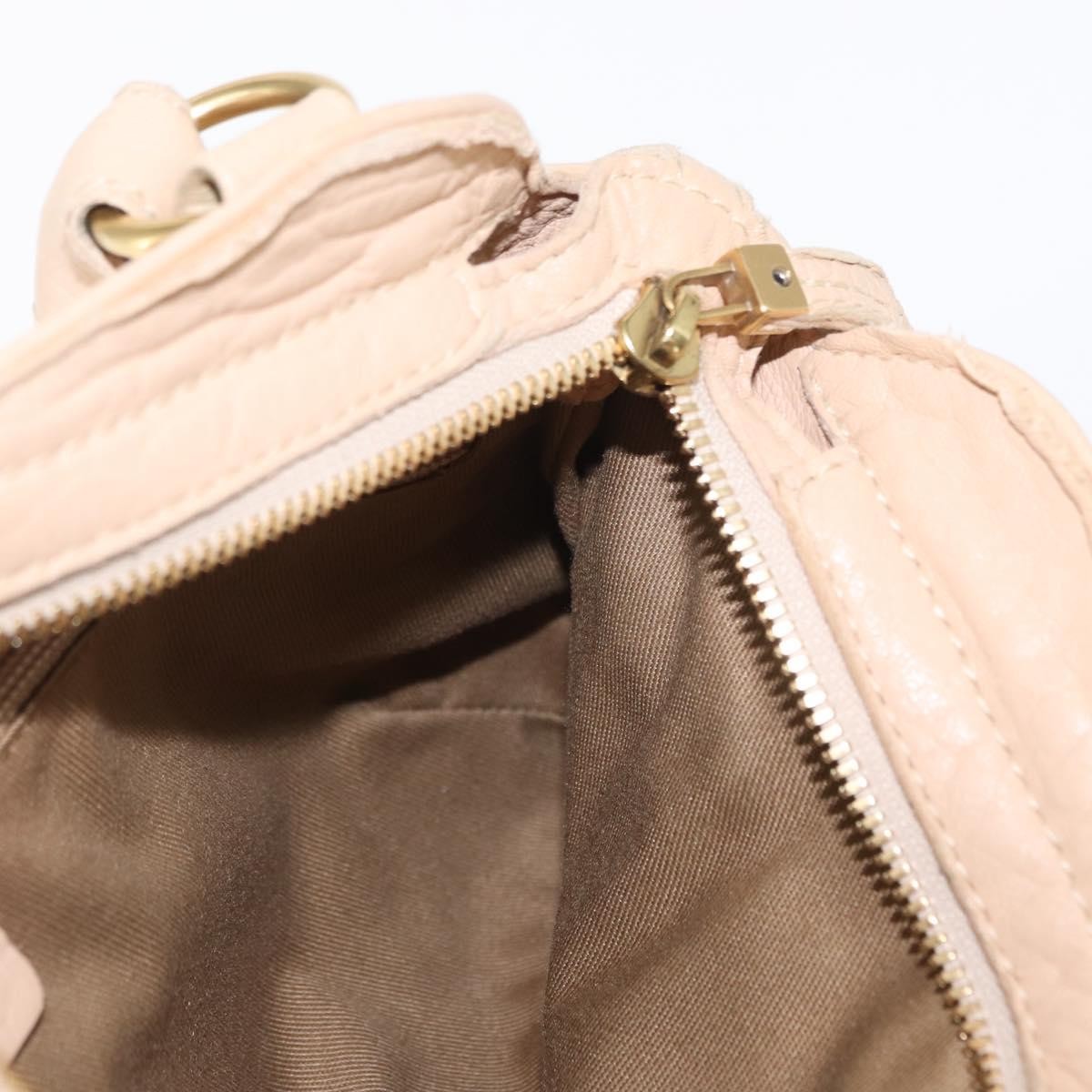 Salvatore Ferragamo Gancini Handbag Leather Beige Leather Handbag (Pre-Owned)