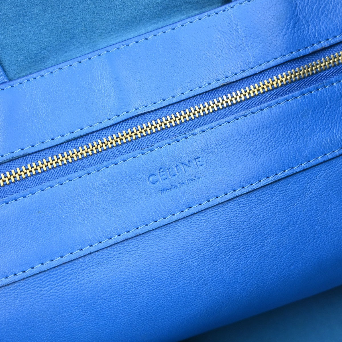 Celine Vertical Bi-Cabas Tote Leather Blue Leather Tote Bag Bag (Pre-Owned)