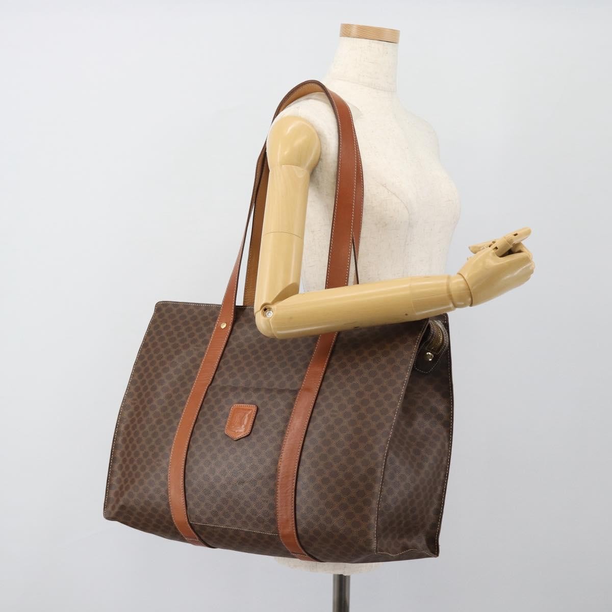 Celine Vintage Macadam Shopper Tote Coated Canvas Brown Canvas Tote Bag Bag (Pre-Owned)
