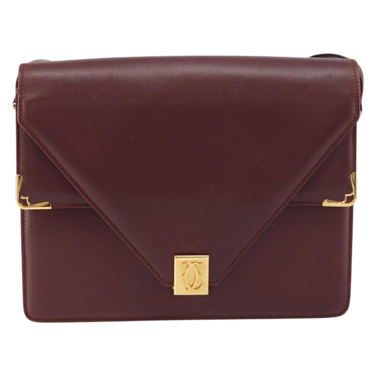 Cartier Must De Cartier Shoulder Bag Leather Burgundy Leather Shoulder Bag Bag (Pre-Owned)