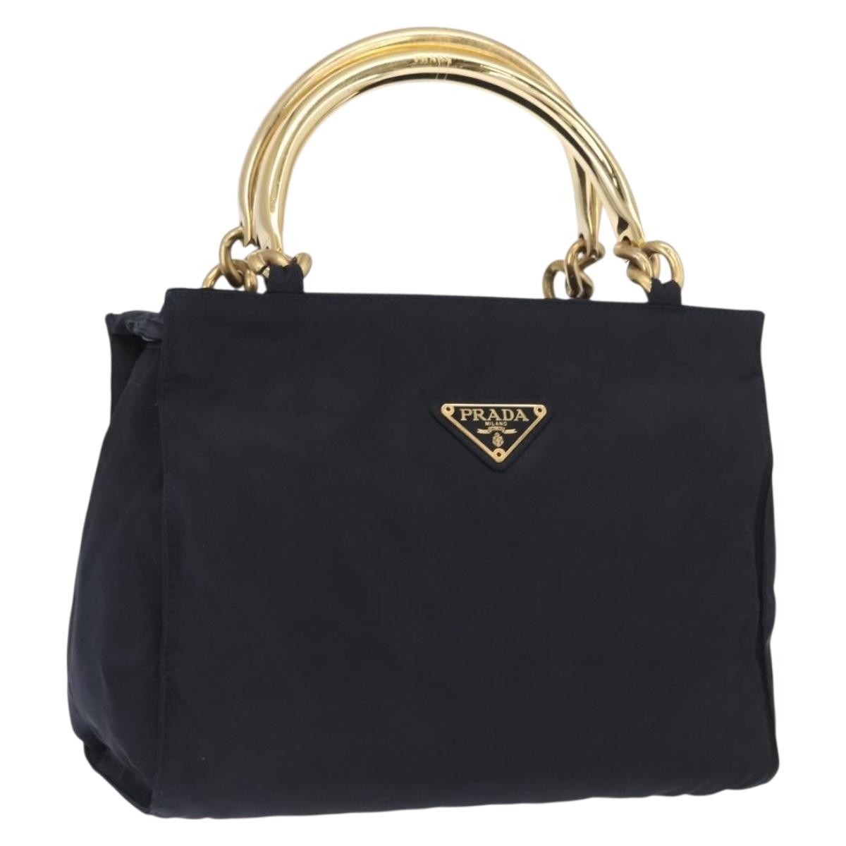 Prada Metal Handles Tote Tessuto Navy Nylon Tote Bag Bag (Pre-Owned)