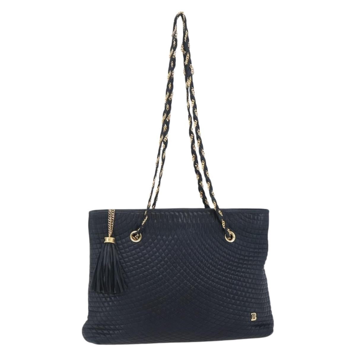 Bally Vintage Chain Shoulder Bag Quilted Leather Navy Leather Shoulder Bag Bag (Pre-Owned)