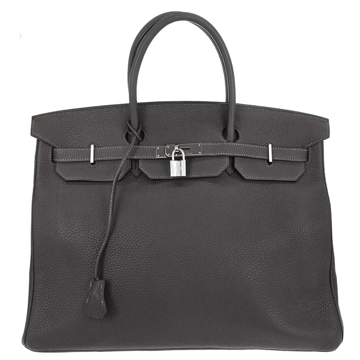 Hermes Birkin Handbag Grey Clemence With Palladium Hardware Gray Leather Handbag (Pre-Owned)