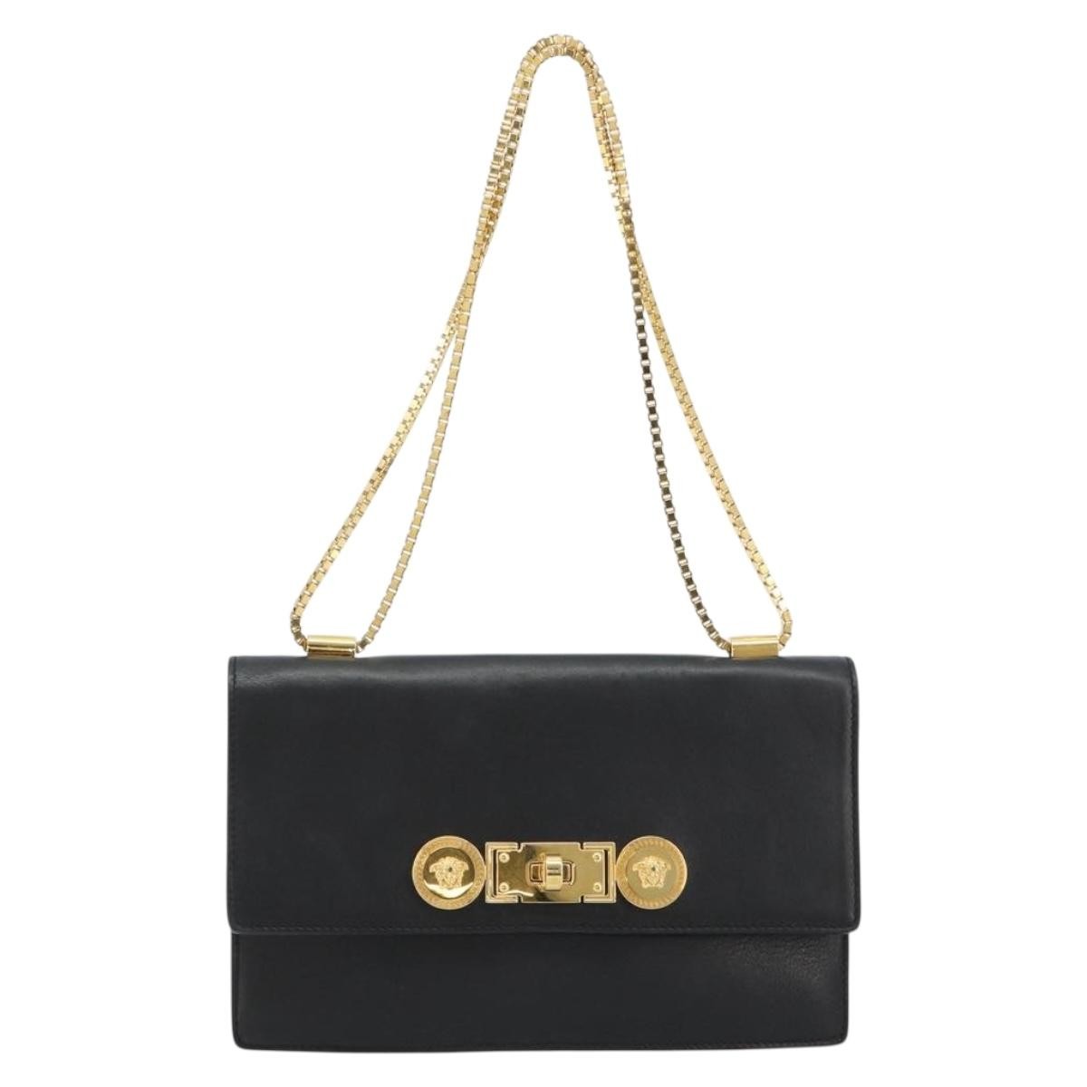 Versace Medusa Flap Chain Bag Leather Black Leather Shoulder Bag Bag (Pre-Owned)