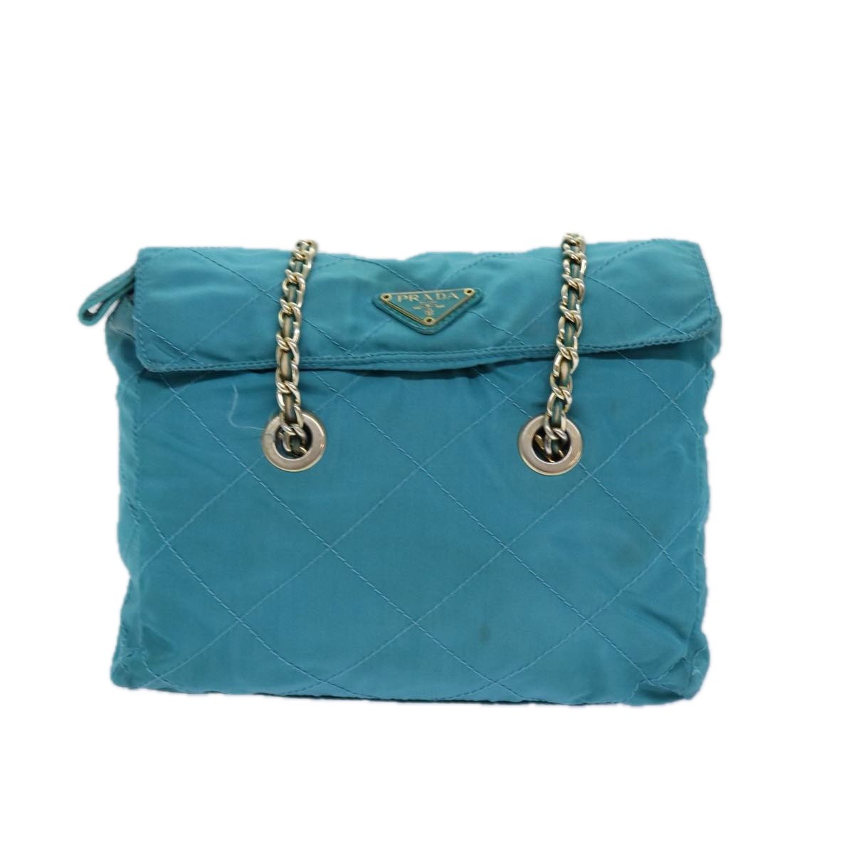 Prada Chain Shoulder Bag Tessuto Blue Nylon Shoulder Bag Bag (Pre-Owned)