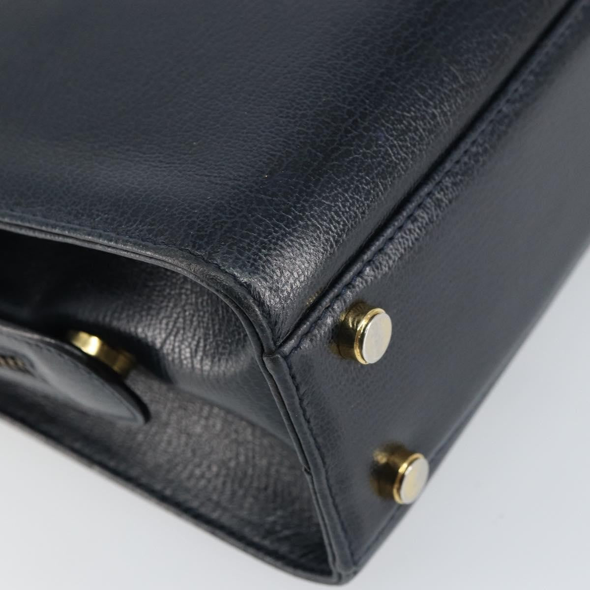 Salvatore Ferragamo Gancini Handbag Leather Navy Leather Handbag (Pre-Owned)