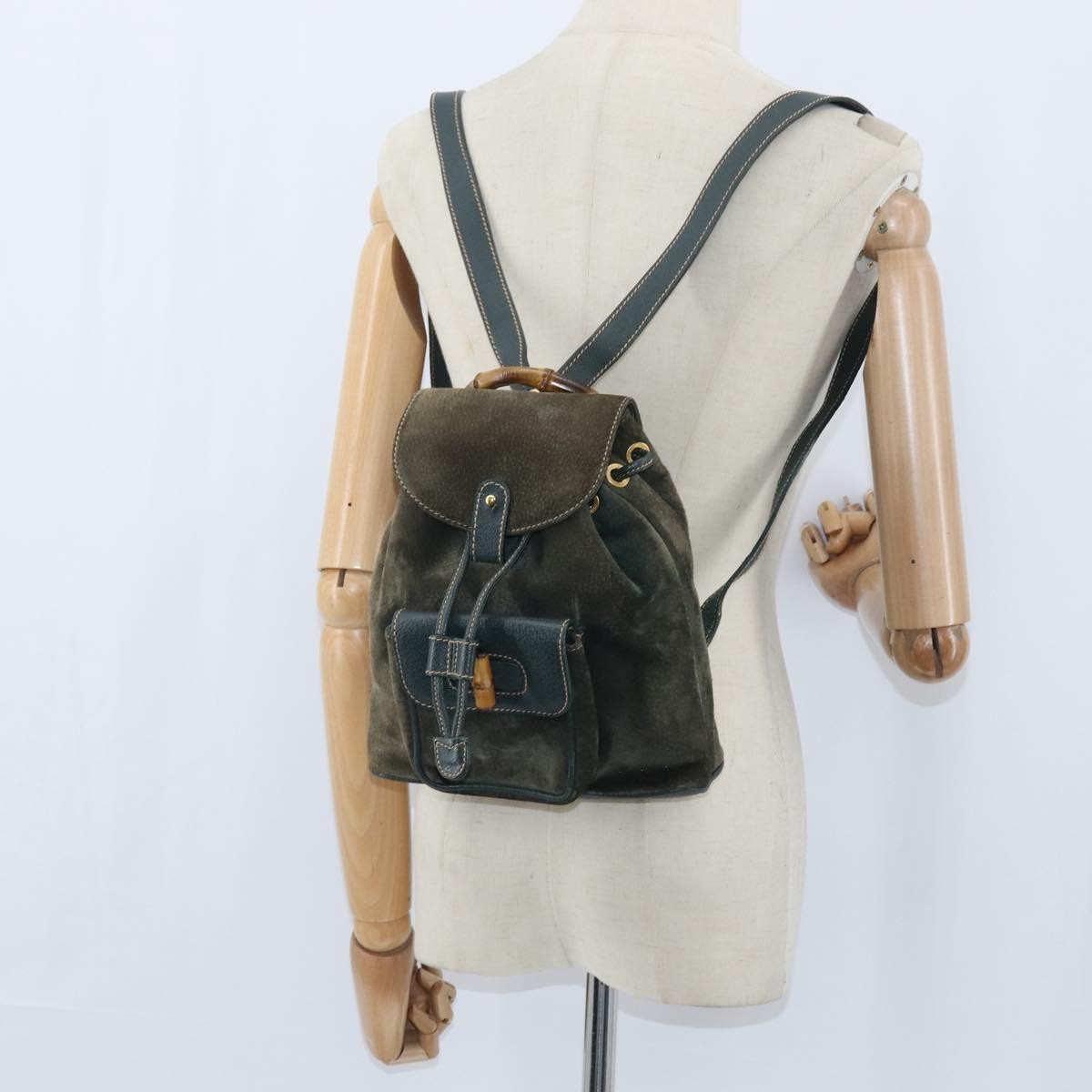 Gucci Vintage Bamboo Backpack Suede Khaki Suede Backpack Bag (Pre-Owned)